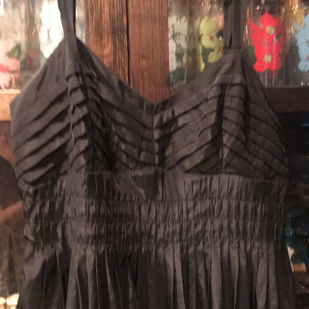 BCBG Black Pleated Spaghetti Strap Dress